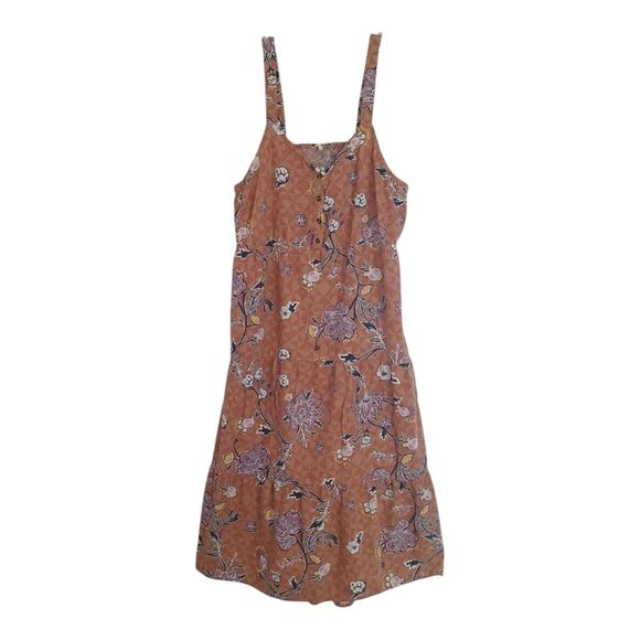 Sonoma Linen Sundress Tiered Maxi Dress XXL Smocked Back Brown Floral 2XL Comfy - Picture 1 of 15